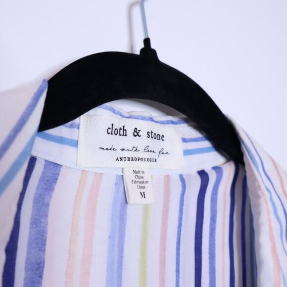 CLOTH & STONE Button Down Stripes Blouse Blue Lightweight Casual Women's M - Picture 12 of 14